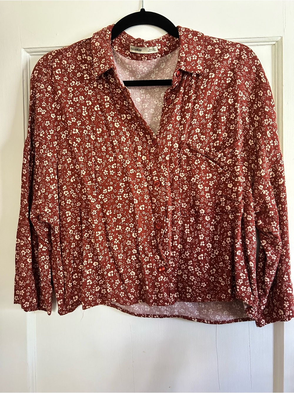 Pull&Bear Rust Red Floral Button-Down Shirt